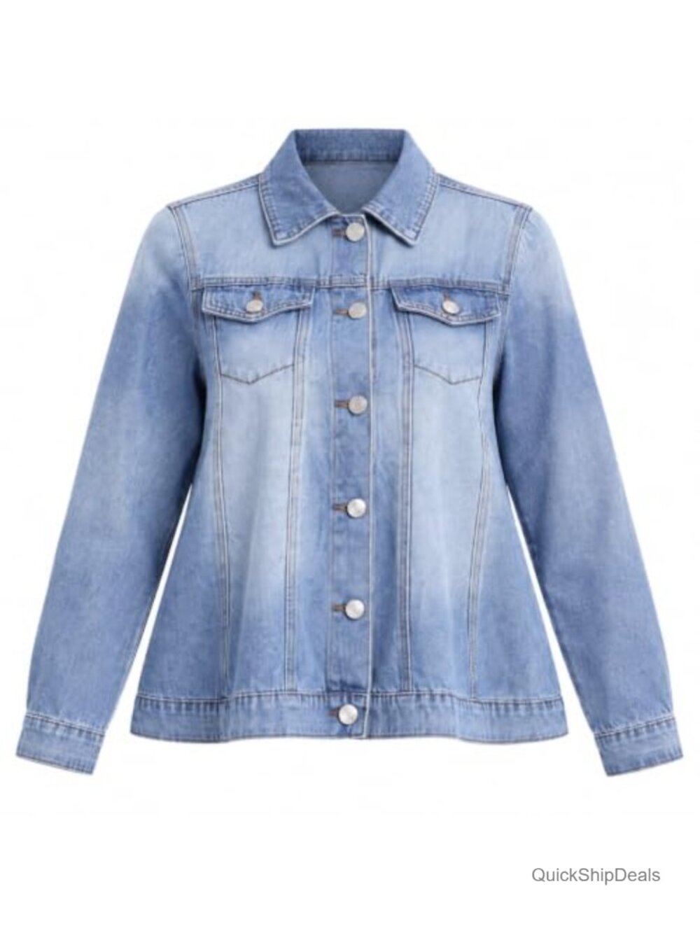 A-Line Denim Jacket Pleated Back Button Front Flap Pockets